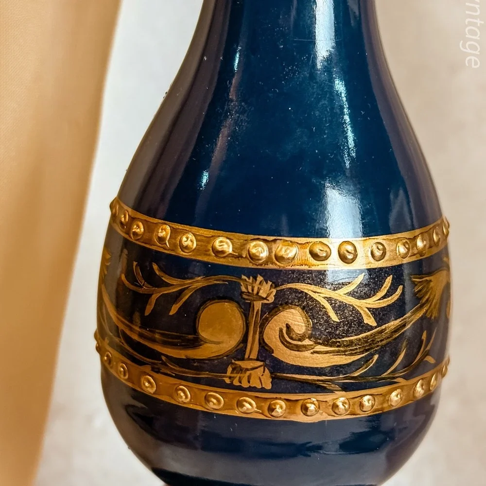 Cobalt Blue and‎ Gold Porcelain Toya Vase on Brass Stand